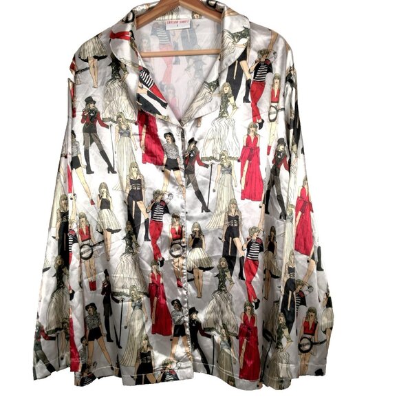 Taylor Swift Other - Taylor Swift Pajama Top Shirt Women Large Satin Long Sleeve Red Era Swiftie